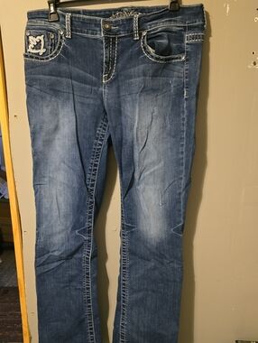 Maurices Medium Blue Boot Cut Jeans with Contrast Stitching